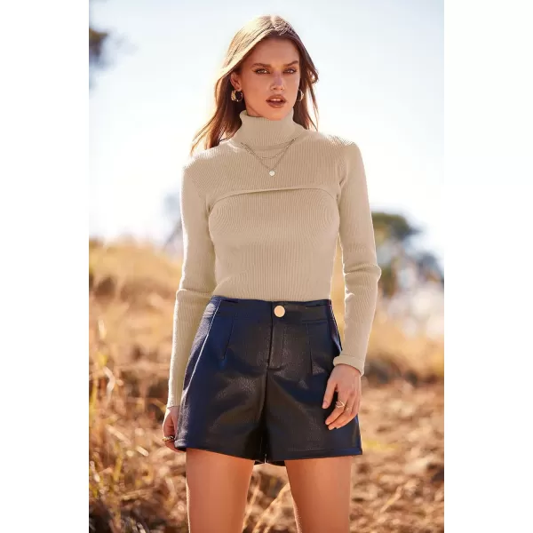 imagePRETTYGARDEN Womens Turtleneck Knit Sweater Long Sleeve Soft Classic Fit Pullover TopsApricot
