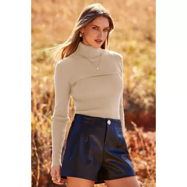 imagePRETTYGARDEN Womens Turtleneck Knit Sweater Long Sleeve Soft Classic Fit Pullover TopsApricot