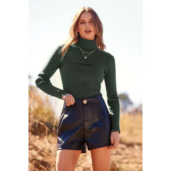 imagePRETTYGARDEN Womens Turtleneck Knit Sweater Long Sleeve Soft Classic Fit Pullover TopsArmy Green
