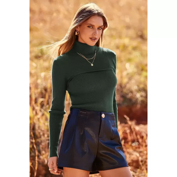 imagePRETTYGARDEN Womens Turtleneck Knit Sweater Long Sleeve Soft Classic Fit Pullover TopsArmy Green