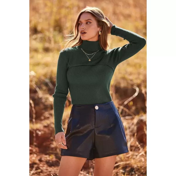 imagePRETTYGARDEN Womens Turtleneck Knit Sweater Long Sleeve Soft Classic Fit Pullover TopsArmy Green