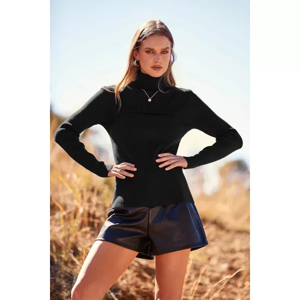 imagePRETTYGARDEN Womens Turtleneck Knit Sweater Long Sleeve Soft Classic Fit Pullover TopsBlack