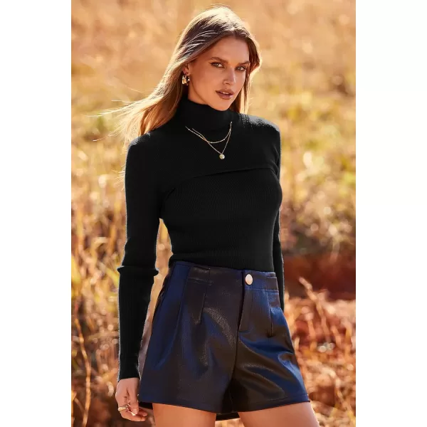 imagePRETTYGARDEN Womens Turtleneck Knit Sweater Long Sleeve Soft Classic Fit Pullover TopsBlack