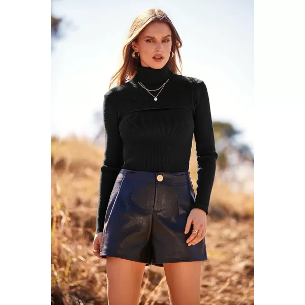 imagePRETTYGARDEN Womens Turtleneck Knit Sweater Long Sleeve Soft Classic Fit Pullover TopsBlack