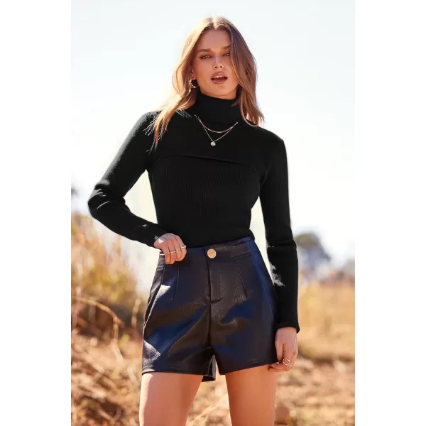 imagePRETTYGARDEN Womens Turtleneck Knit Sweater Long Sleeve Soft Classic Fit Pullover TopsBlack