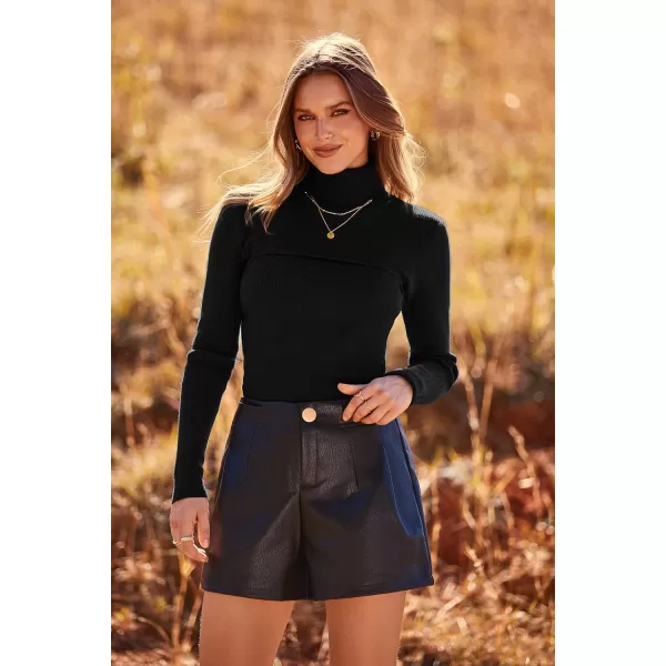 imagePRETTYGARDEN Womens Turtleneck Knit Sweater Long Sleeve Soft Classic Fit Pullover TopsBlack