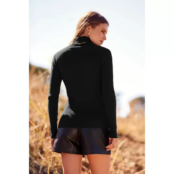 imagePRETTYGARDEN Womens Turtleneck Knit Sweater Long Sleeve Soft Classic Fit Pullover TopsBlack