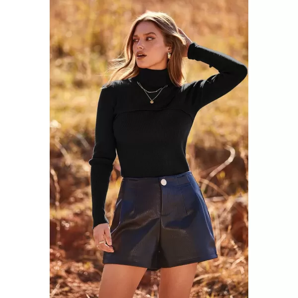 imagePRETTYGARDEN Womens Turtleneck Knit Sweater Long Sleeve Soft Classic Fit Pullover TopsBlack