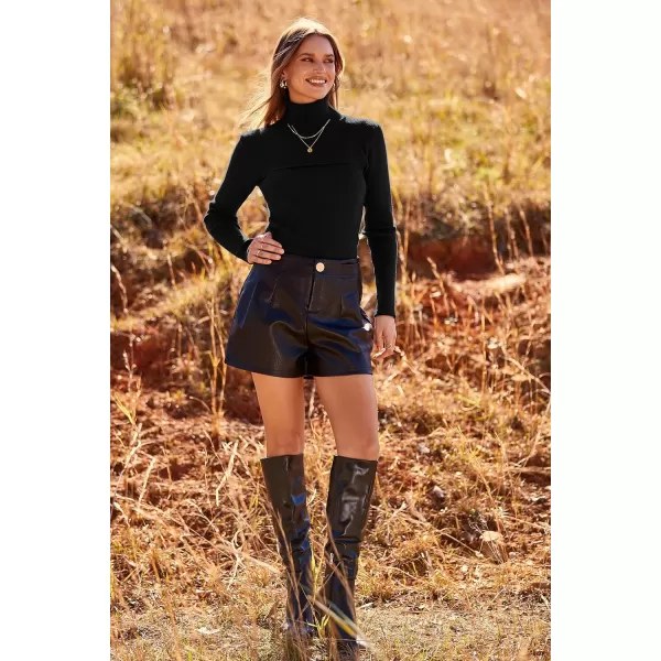imagePRETTYGARDEN Womens Turtleneck Knit Sweater Long Sleeve Soft Classic Fit Pullover TopsBlack