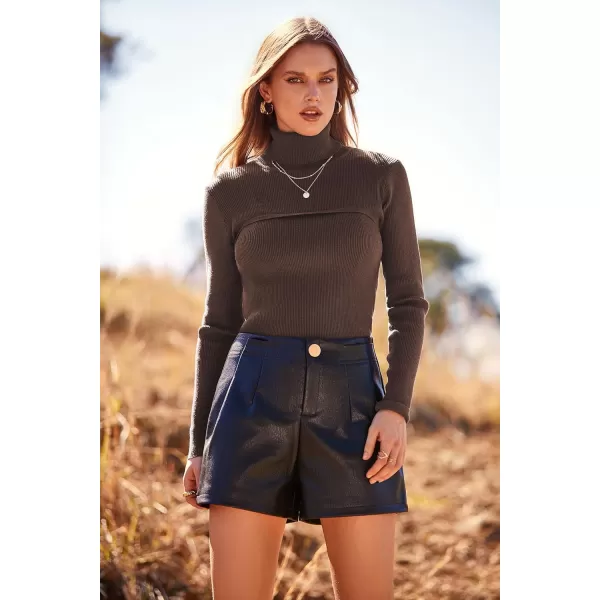 imagePRETTYGARDEN Womens Turtleneck Knit Sweater Long Sleeve Soft Classic Fit Pullover TopsCoffee