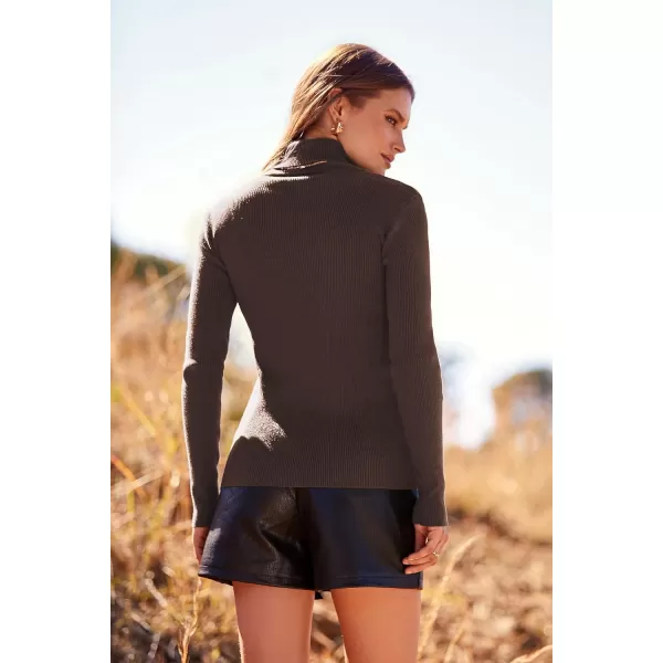 imagePRETTYGARDEN Womens Turtleneck Knit Sweater Long Sleeve Soft Classic Fit Pullover TopsCoffee