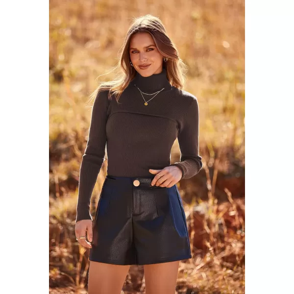 imagePRETTYGARDEN Womens Turtleneck Knit Sweater Long Sleeve Soft Classic Fit Pullover TopsCoffee