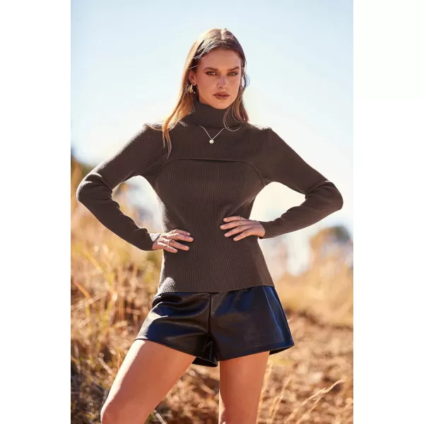 imagePRETTYGARDEN Womens Turtleneck Knit Sweater Long Sleeve Soft Classic Fit Pullover TopsCoffee