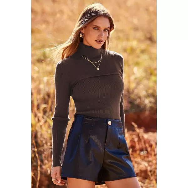 imagePRETTYGARDEN Womens Turtleneck Knit Sweater Long Sleeve Soft Classic Fit Pullover TopsCoffee