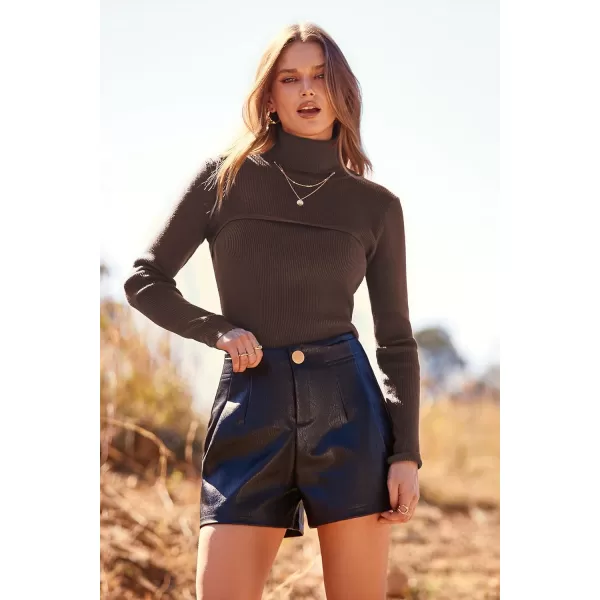 imagePRETTYGARDEN Womens Turtleneck Knit Sweater Long Sleeve Soft Classic Fit Pullover TopsCoffee