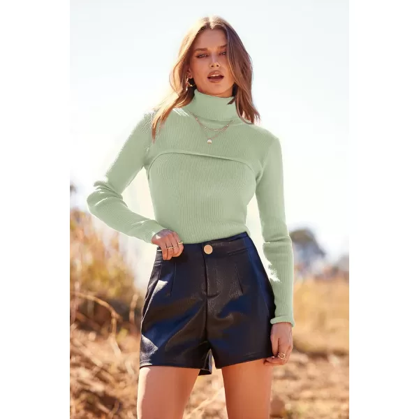 imagePRETTYGARDEN Womens Turtleneck Knit Sweater Long Sleeve Soft Classic Fit Pullover TopsGreen