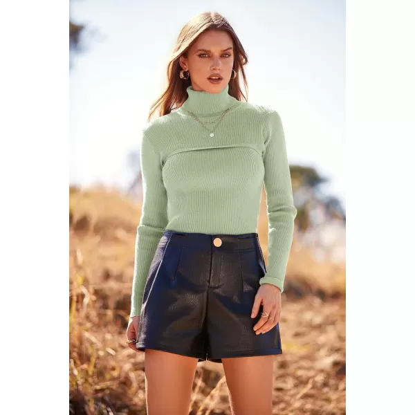 imagePRETTYGARDEN Womens Turtleneck Knit Sweater Long Sleeve Soft Classic Fit Pullover TopsGreen