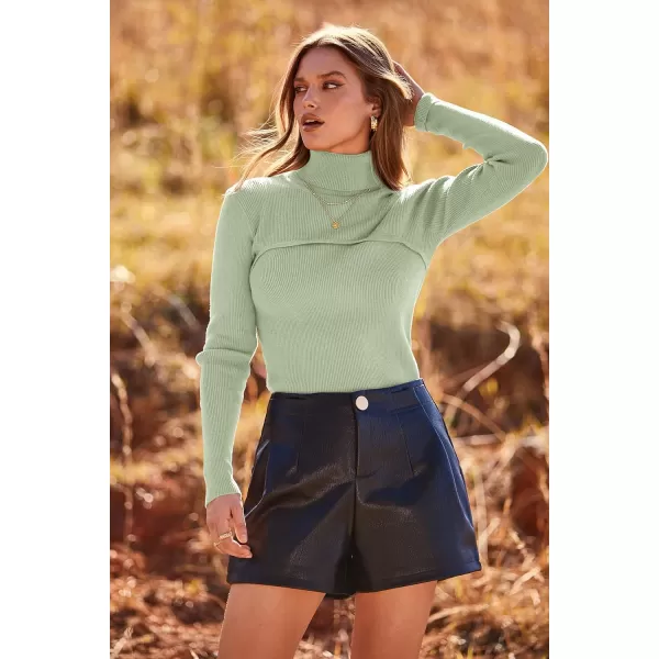 imagePRETTYGARDEN Womens Turtleneck Knit Sweater Long Sleeve Soft Classic Fit Pullover TopsGreen