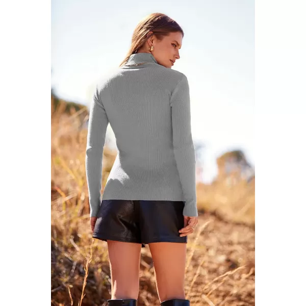 imagePRETTYGARDEN Womens Turtleneck Knit Sweater Long Sleeve Soft Classic Fit Pullover TopsGrey