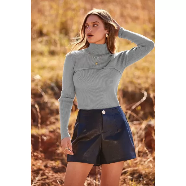 imagePRETTYGARDEN Womens Turtleneck Knit Sweater Long Sleeve Soft Classic Fit Pullover TopsGrey