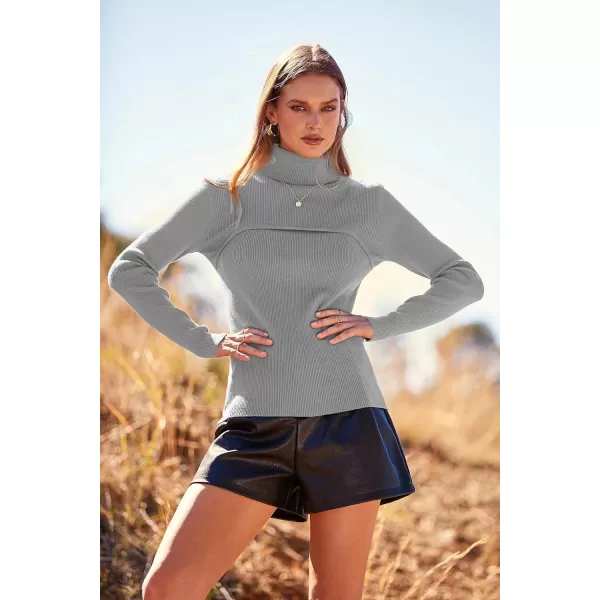 imagePRETTYGARDEN Womens Turtleneck Knit Sweater Long Sleeve Soft Classic Fit Pullover TopsGrey