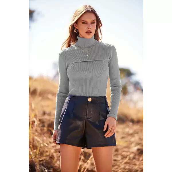 imagePRETTYGARDEN Womens Turtleneck Knit Sweater Long Sleeve Soft Classic Fit Pullover TopsGrey