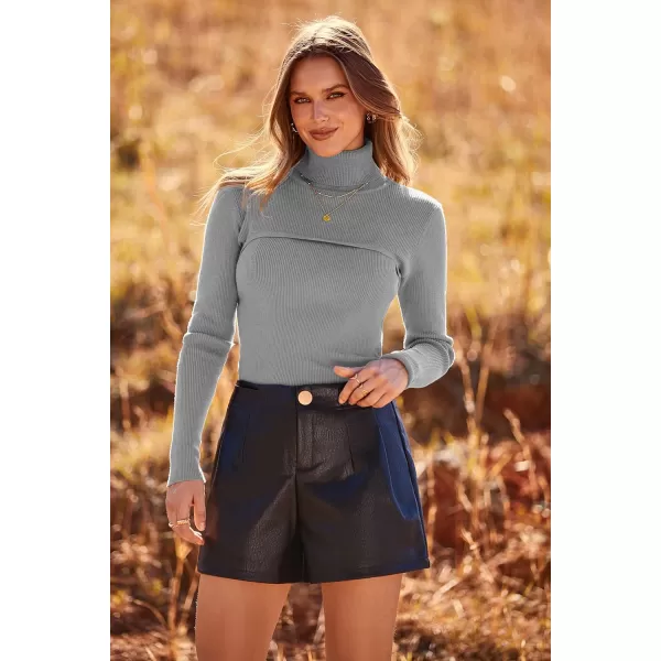 imagePRETTYGARDEN Womens Turtleneck Knit Sweater Long Sleeve Soft Classic Fit Pullover TopsGrey