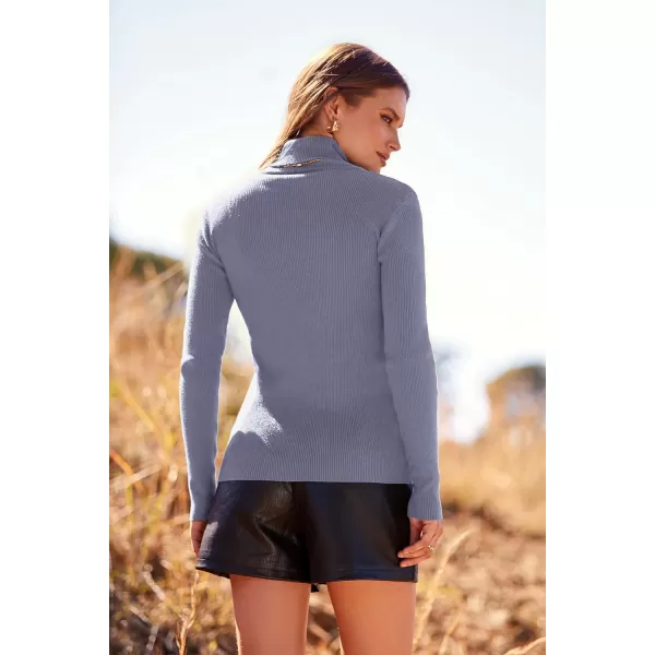 imagePRETTYGARDEN Womens Turtleneck Knit Sweater Long Sleeve Soft Classic Fit Pullover TopsGrey Blue