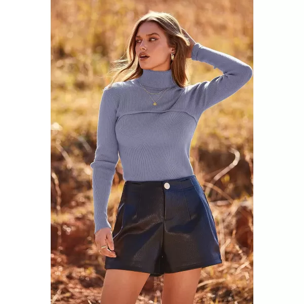 imagePRETTYGARDEN Womens Turtleneck Knit Sweater Long Sleeve Soft Classic Fit Pullover TopsGrey Blue