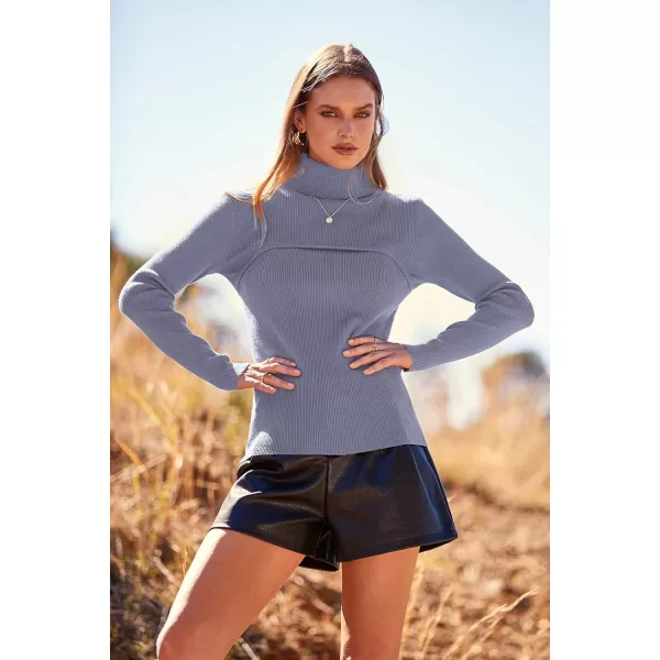 imagePRETTYGARDEN Womens Turtleneck Knit Sweater Long Sleeve Soft Classic Fit Pullover TopsGrey Blue