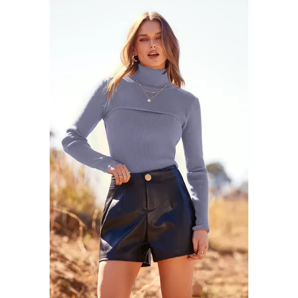 imagePRETTYGARDEN Womens Turtleneck Knit Sweater Long Sleeve Soft Classic Fit Pullover TopsGrey Blue