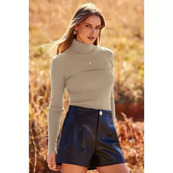 imagePRETTYGARDEN Womens Turtleneck Knit Sweater Long Sleeve Soft Classic Fit Pullover TopsKhaki