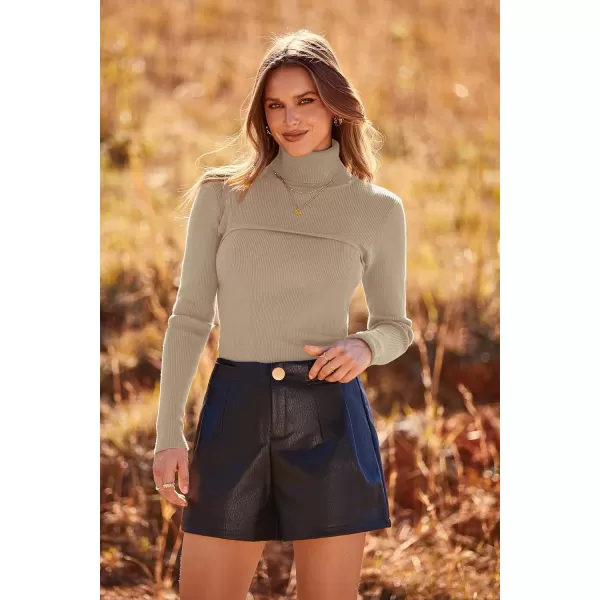 imagePRETTYGARDEN Womens Turtleneck Knit Sweater Long Sleeve Soft Classic Fit Pullover TopsKhaki