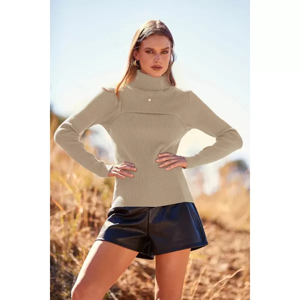 imagePRETTYGARDEN Womens Turtleneck Knit Sweater Long Sleeve Soft Classic Fit Pullover TopsKhaki