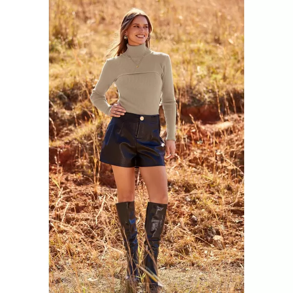 imagePRETTYGARDEN Womens Turtleneck Knit Sweater Long Sleeve Soft Classic Fit Pullover TopsKhaki