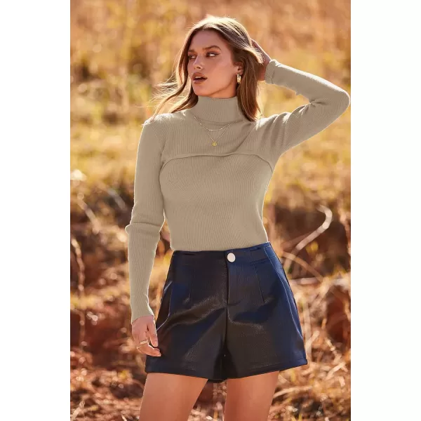 imagePRETTYGARDEN Womens Turtleneck Knit Sweater Long Sleeve Soft Classic Fit Pullover TopsKhaki