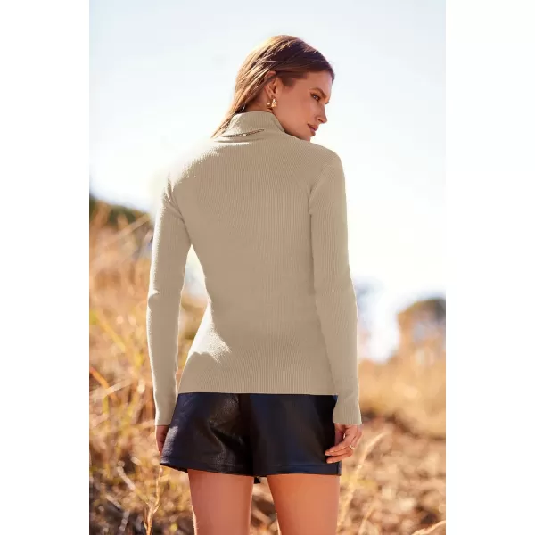 imagePRETTYGARDEN Womens Turtleneck Knit Sweater Long Sleeve Soft Classic Fit Pullover TopsKhaki