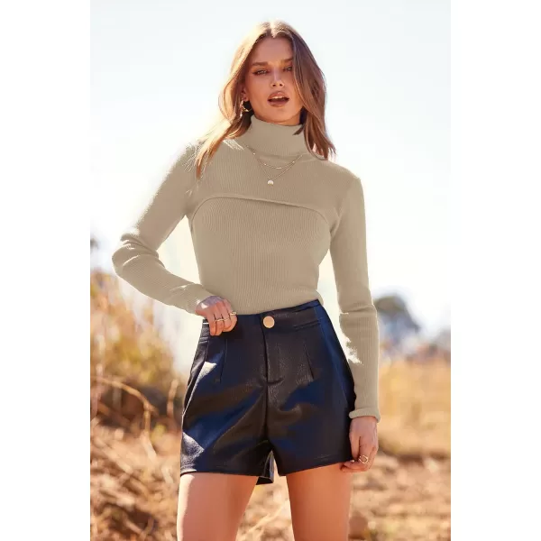 imagePRETTYGARDEN Womens Turtleneck Knit Sweater Long Sleeve Soft Classic Fit Pullover TopsKhaki