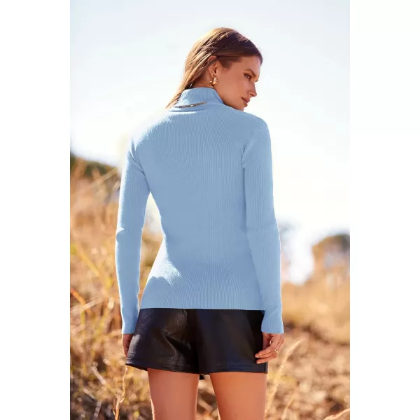 imagePRETTYGARDEN Womens Turtleneck Knit Sweater Long Sleeve Soft Classic Fit Pullover TopsLight Blue