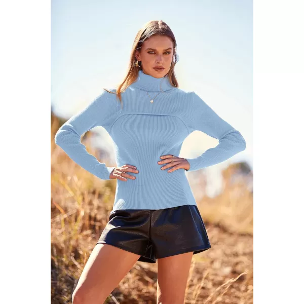 imagePRETTYGARDEN Womens Turtleneck Knit Sweater Long Sleeve Soft Classic Fit Pullover TopsLight Blue