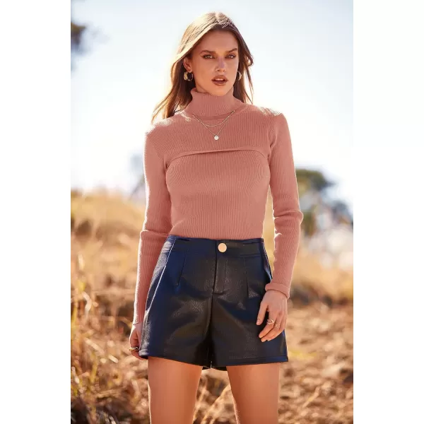 imagePRETTYGARDEN Womens Turtleneck Knit Sweater Long Sleeve Soft Classic Fit Pullover TopsLight Pink