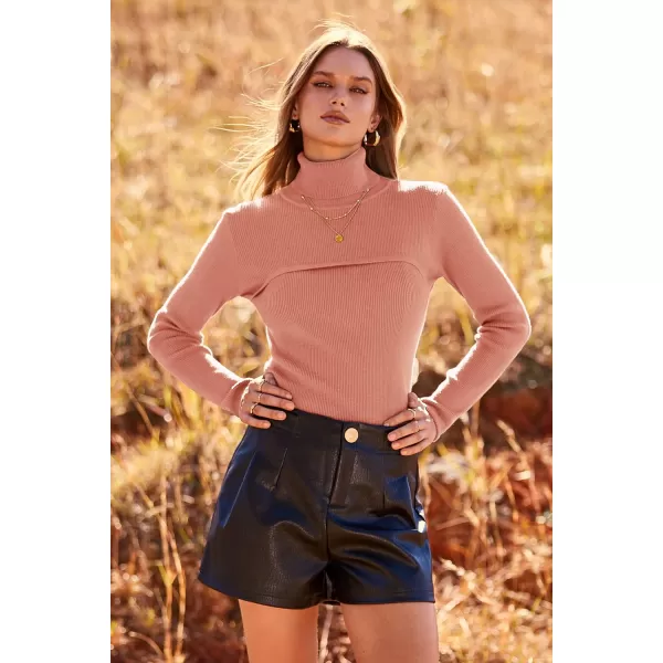 imagePRETTYGARDEN Womens Turtleneck Knit Sweater Long Sleeve Soft Classic Fit Pullover TopsLight Pink