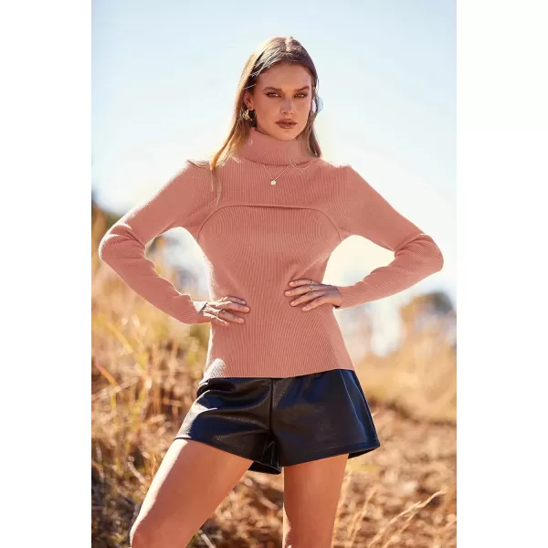 imagePRETTYGARDEN Womens Turtleneck Knit Sweater Long Sleeve Soft Classic Fit Pullover TopsLight Pink
