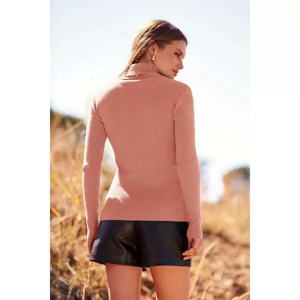 imagePRETTYGARDEN Womens Turtleneck Knit Sweater Long Sleeve Soft Classic Fit Pullover TopsLight Pink