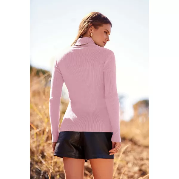 imagePRETTYGARDEN Womens Turtleneck Knit Sweater Long Sleeve Soft Classic Fit Pullover TopsPink