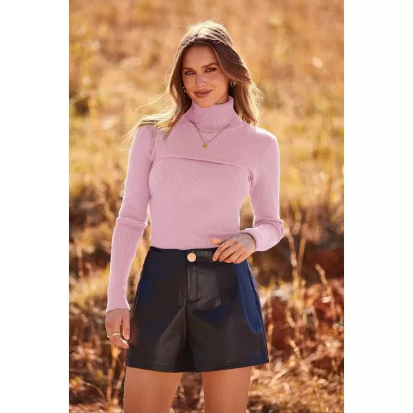 imagePRETTYGARDEN Womens Turtleneck Knit Sweater Long Sleeve Soft Classic Fit Pullover TopsPink