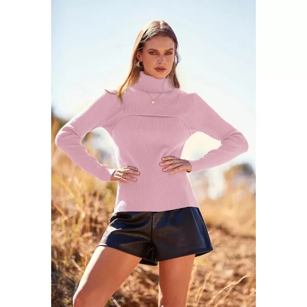 imagePRETTYGARDEN Womens Turtleneck Knit Sweater Long Sleeve Soft Classic Fit Pullover TopsPink