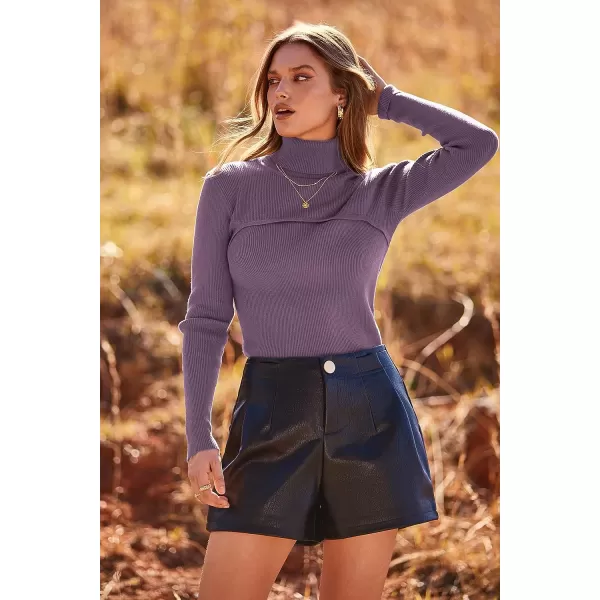 imagePRETTYGARDEN Womens Turtleneck Knit Sweater Long Sleeve Soft Classic Fit Pullover TopsPurple