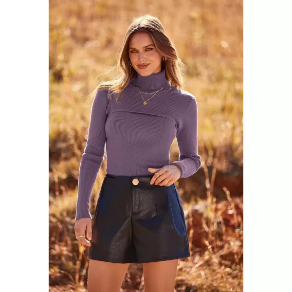 imagePRETTYGARDEN Womens Turtleneck Knit Sweater Long Sleeve Soft Classic Fit Pullover TopsPurple