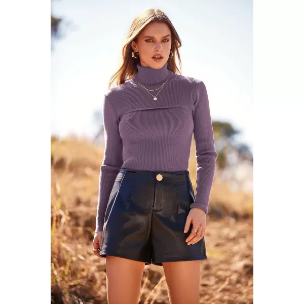 imagePRETTYGARDEN Womens Turtleneck Knit Sweater Long Sleeve Soft Classic Fit Pullover TopsPurple